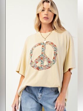 875 ❤️ EASEL honey MINERAL WASHED PEACE PRINT TOP